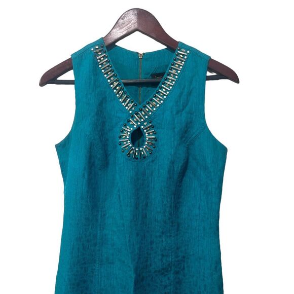Laundry by Shelli Segal Embellished Collar Teal Sleeveless Mini Dress Size 4 - Picture 2 of 14